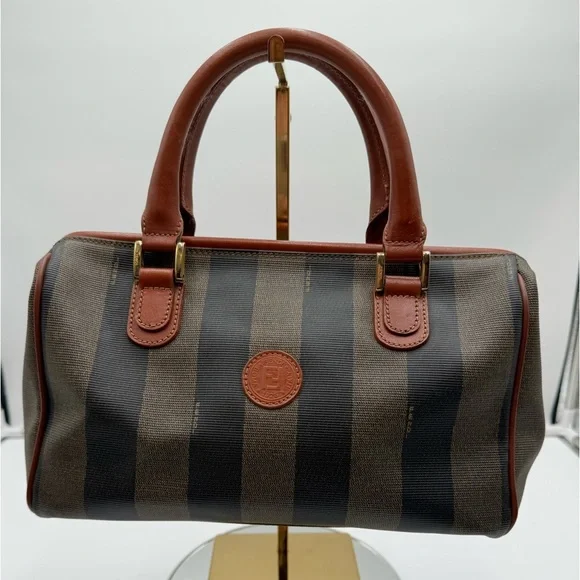 Fendi-Authentic- Pecan Canvas Boston Bag Brown / Black - Picture 1 of 16
